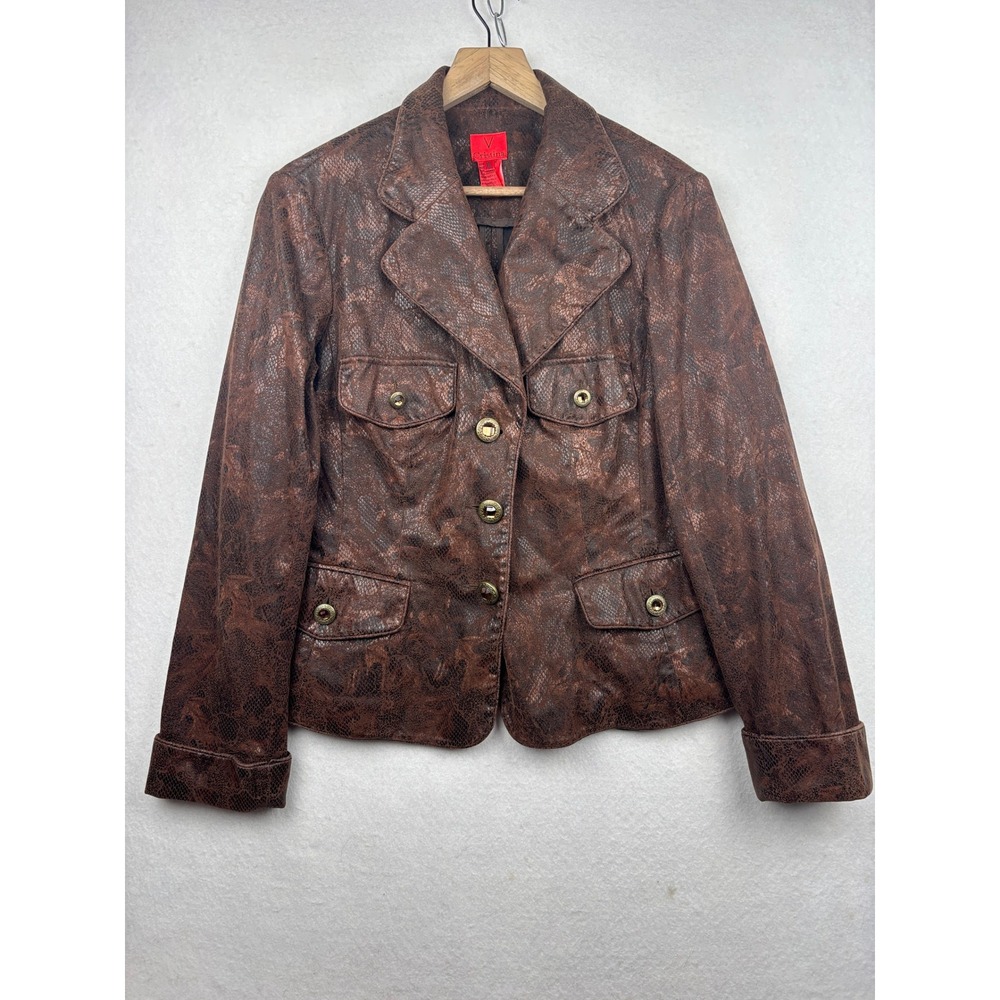 V Cristina Faux Leather Jacket Womens XL Snakeskin Print‎ Button Western Glam